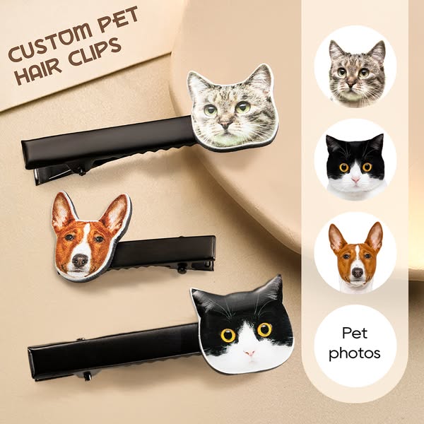 Custom Pet Portrait Hair Clip, Personalized Pet Head Hairpin, Acrylic Animal Photo Hair Accessory, Cat Mom/Dog Mom Memorial Gift, Gift for Pet Lover